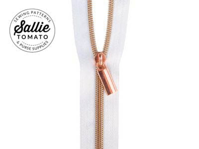Sallie Tomato: #5 Zippers by the Yard-White/Copper