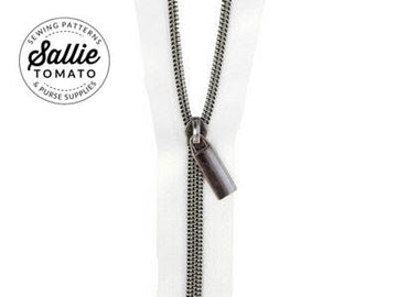 Sallie Tomato: #5 Zippers by the Yard-White/Gunmetal
