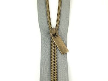 #5 ZIPPERS BY THE YARD GREY TAPE ANTIQUE TEETH