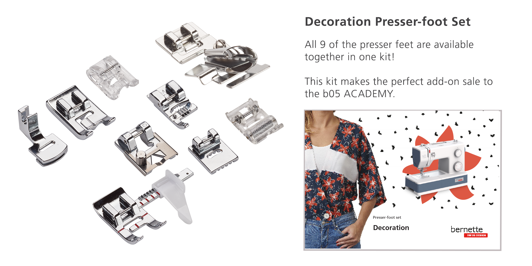 b05 Academy 9 Decorative PresserFoot AddOn Set Kit BERNINA
