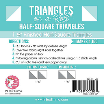 Triangles on a roll finished half square 1.25